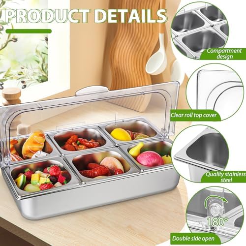 Cold Food Buffet Server 6 Pan Serving Display Tray Condiment Station, alternate view 4