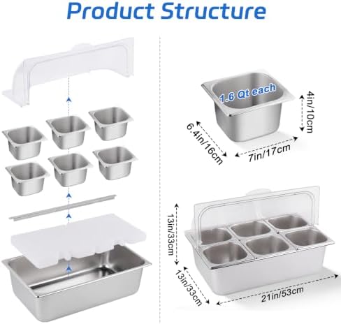 Cold Food Buffet Server 9.6Qt (6 Pans×1.6Qt) with Ice Packs for Salad Pizza Sauce Colded Serving Trays, alternate view 2