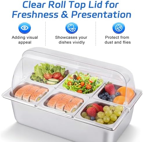 Cold Food Buffet Server 9.6Qt (6 Pans×1.6Qt) with Ice Packs for Salad Pizza Sauce Colded Serving Trays, alternate view 4