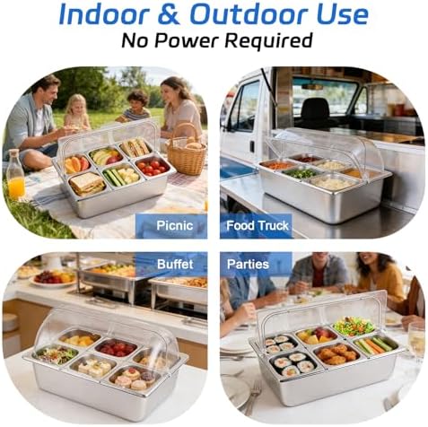 Cold Food Buffet Server 9.6Qt (6 Pans×1.6Qt) with Ice Packs for Salad Pizza Sauce Colded Serving Trays, alternate view 5