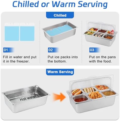 Cold Food Buffet Server 9.6Qt (6 Pans×1.6Qt) with Ice Packs for Salad Pizza Sauce Colded Serving Trays, alternate view 6