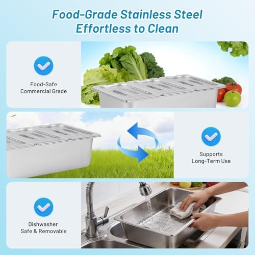 Cold Food Buffet Serving Trays 3 Pan×4QT with Ice Packs for Salad Bar Station Sauce Cooled Condiment Container, alternate