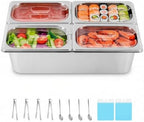 Cold Food Buffet Serving Trays 4 Pans×2.7QT with Ice Packs for Salad Dressing Dispenser Sauce Cooled Condiment