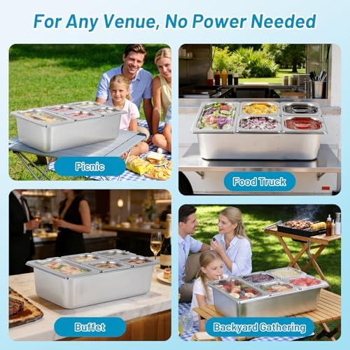 Cold Food Buffet Serving Trays 5 Pans (4 Pan×1.6Qt & 1 Pan×4QT) w/Ice Packs for Salad Bar Station Sauce Cooled, alternate