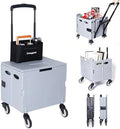 Collapsible Rolling Crate, Folding Utility Cart with 2 Lockable 360° Swivel Wheels & Lid, Portable Shopping
