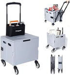 Collapsible Rolling Crate, Folding Utility Cart with 2 Lockable 360° Swivel Wheels & Lid, Portable Shopping