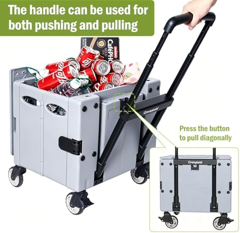 Collapsible Rolling Crate, Folding Utility Cart with 2 Lockable 360° Swivel Wheels & Lid, Portable Shopping, alternate view 5