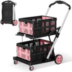 Collapsible Shopping Cart, 8-in-1 200LBS Multi Functional Utility Cart with 2 Storage Crate, Adjustable Handle