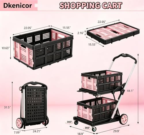 Collapsible Shopping Cart, 8-in-1 200LBS Multi Functional Utility Cart with 2 Storage Crate, Adjustable Handle, alternate