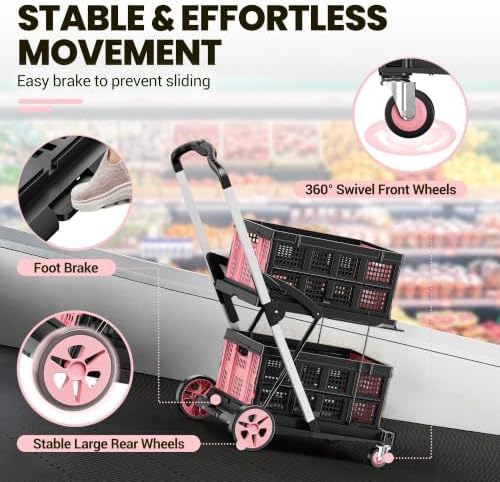 Collapsible Shopping Cart, 8-in-1 200LBS Multi Functional Utility Cart with 2 Storage Crate, Adjustable Handle, alternate