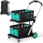 Collapsible Shopping Cart, 8-in-1 200LBS Multi Functional Utility Cart with 2 Storage Crate, Adjustable Handle