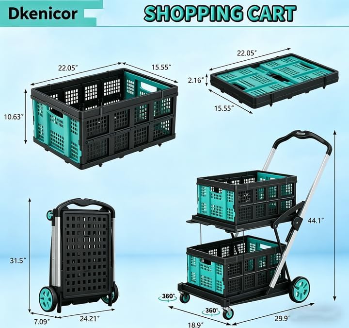 Collapsible Shopping Cart, 8-in-1 200LBS Multi Functional Utility Cart with 2 Storage Crate, Adjustable Handle, alternate