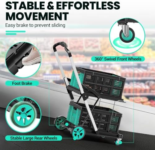 Collapsible Shopping Cart, 8-in-1 200LBS Multi Functional Utility Cart with 2 Storage Crate, Adjustable Handle, alternate
