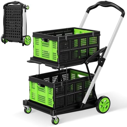 Collapsible Shopping Cart, 8-in-1 200LBS Multi Functional Utility Cart with 2 Storage Crate, Adjustable Handle