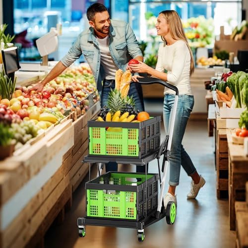 Collapsible Shopping Cart, 8-in-1 200LBS Multi Functional Utility Cart with 2 Storage Crate, Adjustable Handle, alternate
