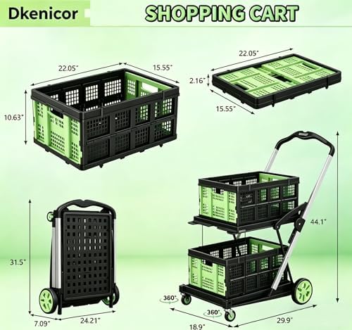 Collapsible Shopping Cart, 8-in-1 200LBS Multi Functional Utility Cart with 2 Storage Crate, Adjustable Handle, alternate