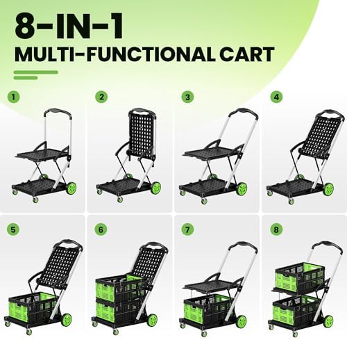 Collapsible Shopping Cart, 8-in-1 200LBS Multi Functional Utility Cart with 2 Storage Crate, Adjustable Handle, alternate