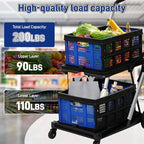 Collapsible Shopping Cart with 2 Bins Grocery Cart on Wheels Multi Use Two Tier Folding Cart for Farmers Market, alternate