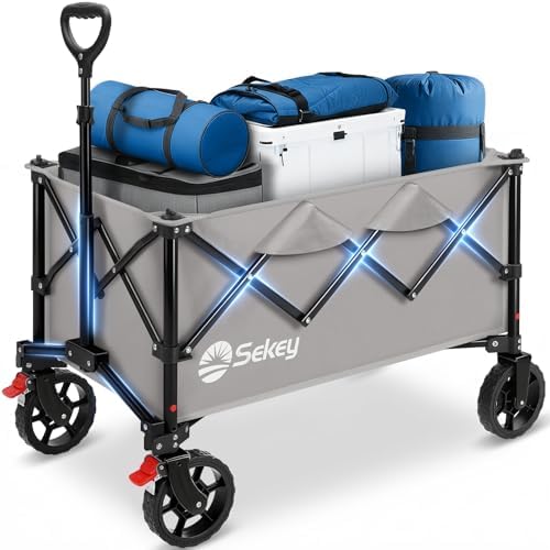 Collapsible Wagon, 300 lb Capacity, 29 in Cargo Bed, Compact Fold