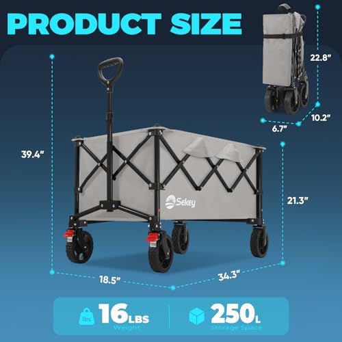 Collapsible Wagon, 300 lb Capacity, 29 in Cargo Bed, Compact Fold, alternate view 2