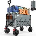 Collapsible Wagon Cart, 150L Foldable Wagon with Wide Wheels, Grey in Grey