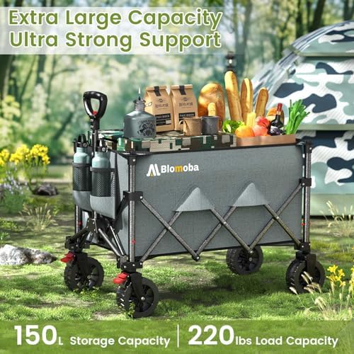 Collapsible Wagon Cart, 150L Foldable Wagon with Wide Wheels, Grey in Grey, alternate view 4