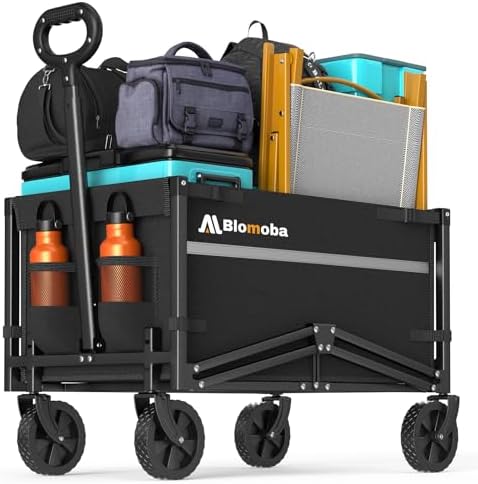 Collapsible Wagon Cart, 220LBS Utility Wagon with Wheels, Black in Black