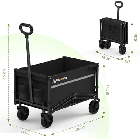 Collapsible Wagon Cart, 220LBS Utility Wagon with Wheels, Black in Black, alternate view 2