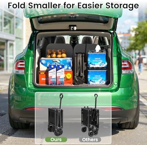Collapsible Wagon Cart, 220LBS Utility Wagon with Wheels, Black in Black, alternate view 5
