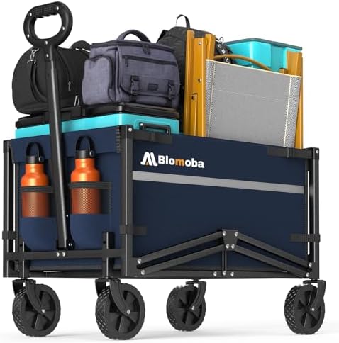 Collapsible Wagon Cart, 220LBS Utility Wagon with Wheels, Blue in Blue