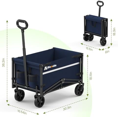 Collapsible Wagon Cart, 220LBS Utility Wagon with Wheels, Blue in Blue, alternate view 2