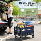 Collapsible Wagon Cart, 220LBS Utility Wagon with Wheels, Blue in Blue, alternate view 3