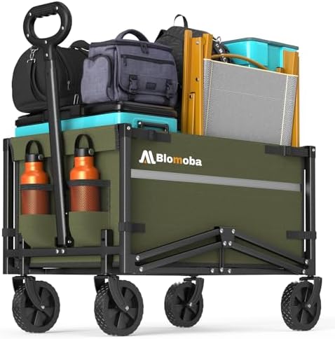 Collapsible Wagon Cart, 220LBS Utility Wagon with Wheels, Green in Green