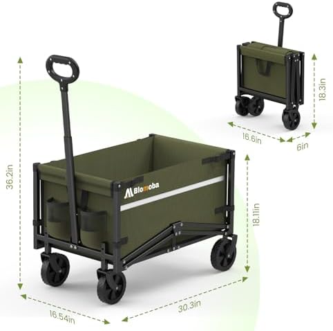 Collapsible Wagon Cart, 220LBS Utility Wagon with Wheels, Green in Green, alternate view 2