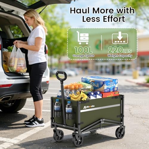 Collapsible Wagon Cart, 220LBS Utility Wagon with Wheels, Green in Green, alternate view 3
