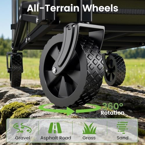 Collapsible Wagon Cart, 220LBS Utility Wagon with Wheels, Green in Green, alternate view 6