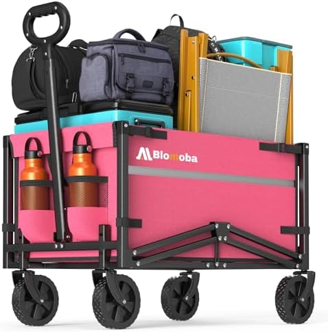 Collapsible Wagon Cart, 220LBS Utility Wagon with Wheels, Pink in Pink