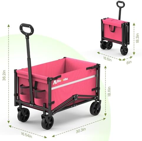 Collapsible Wagon Cart, 220LBS Utility Wagon with Wheels, Pink in Pink, alternate view 2