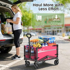 Collapsible Wagon Cart, 220LBS Utility Wagon with Wheels, Pink in Pink, alternate view 3