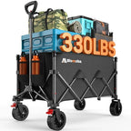 Collapsible Wagon Cart with Wheels, 330lbs Heavy Duty Wagon, Black in Black