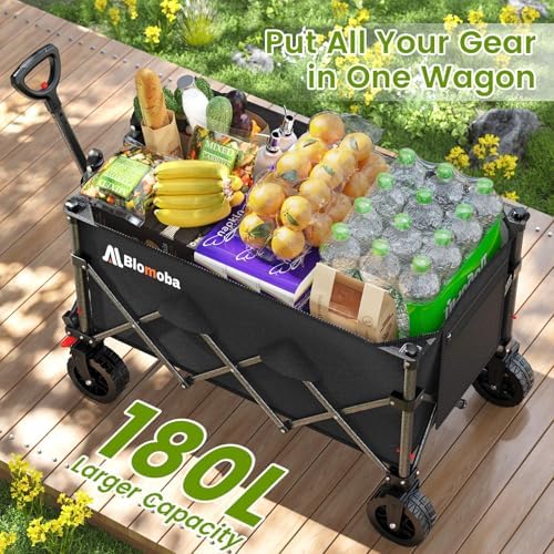 Collapsible Wagon Cart with Wheels, 330lbs Heavy Duty Wagon, Black in Black, alternate view 4