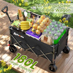 Collapsible Wagon Cart with Wheels, 330lbs Heavy Duty Wagon, Black in Black, alternate view 4