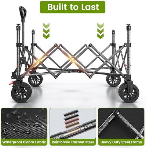 Collapsible Wagon Cart with Wheels, 330lbs Heavy Duty Wagon, Black in Black, alternate view 6