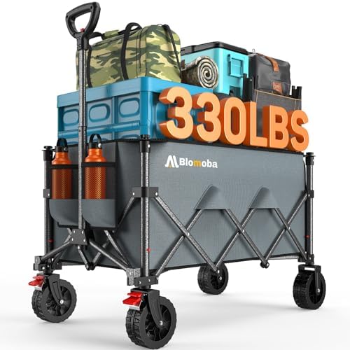 Collapsible Wagon Cart with Wheels, 330lbs Heavy Duty Wagon, Grey in Grey