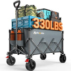 Collapsible Wagon Cart with Wheels, 330lbs Heavy Duty Wagon, Grey in Grey