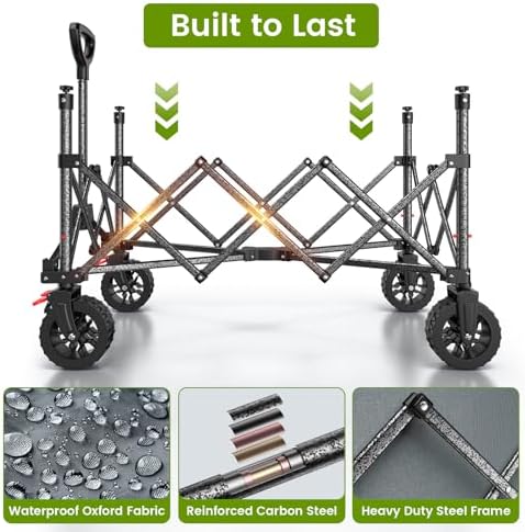 Collapsible Wagon Cart with Wheels, 330lbs Heavy Duty Wagon, Grey in Grey, alternate view 6