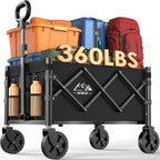 Collapsible Wagon Cart with Wheels Foldable, 360LBS Large Capacity Portable Folding Utility Heavy Duty Beach