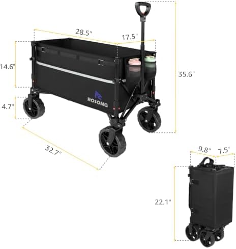 Collapsible Wagon Cart with Wheels Foldable - Folding Utility Heavy Duty Wagons Carts for Grocery Sports Garden, alternate