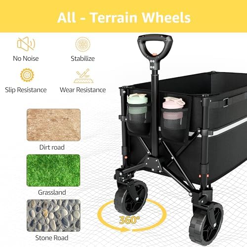 Collapsible Wagon Cart with Wheels Foldable - Folding Utility Heavy Duty Wagons Carts for Grocery Sports Garden, alternate