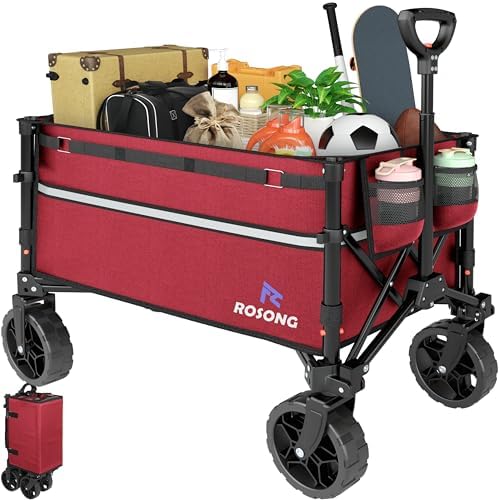 Collapsible Wagon Cart with Wheels Foldable - Folding Utility Heavy Duty Wagons Carts for Grocery Sports Garden